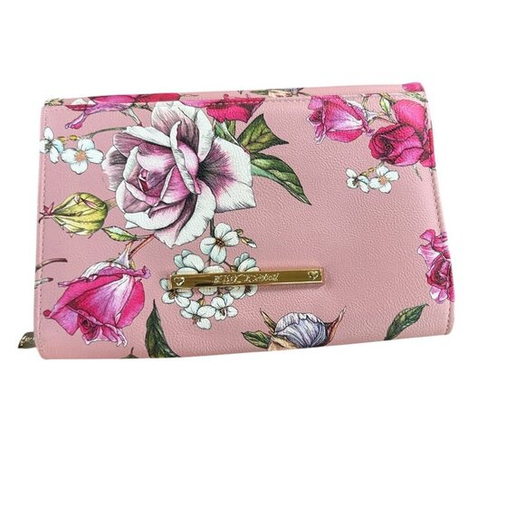 Betsey Johnson Pink Floral Bow Fold Over Clutch Purse - Picture 3 of 7
